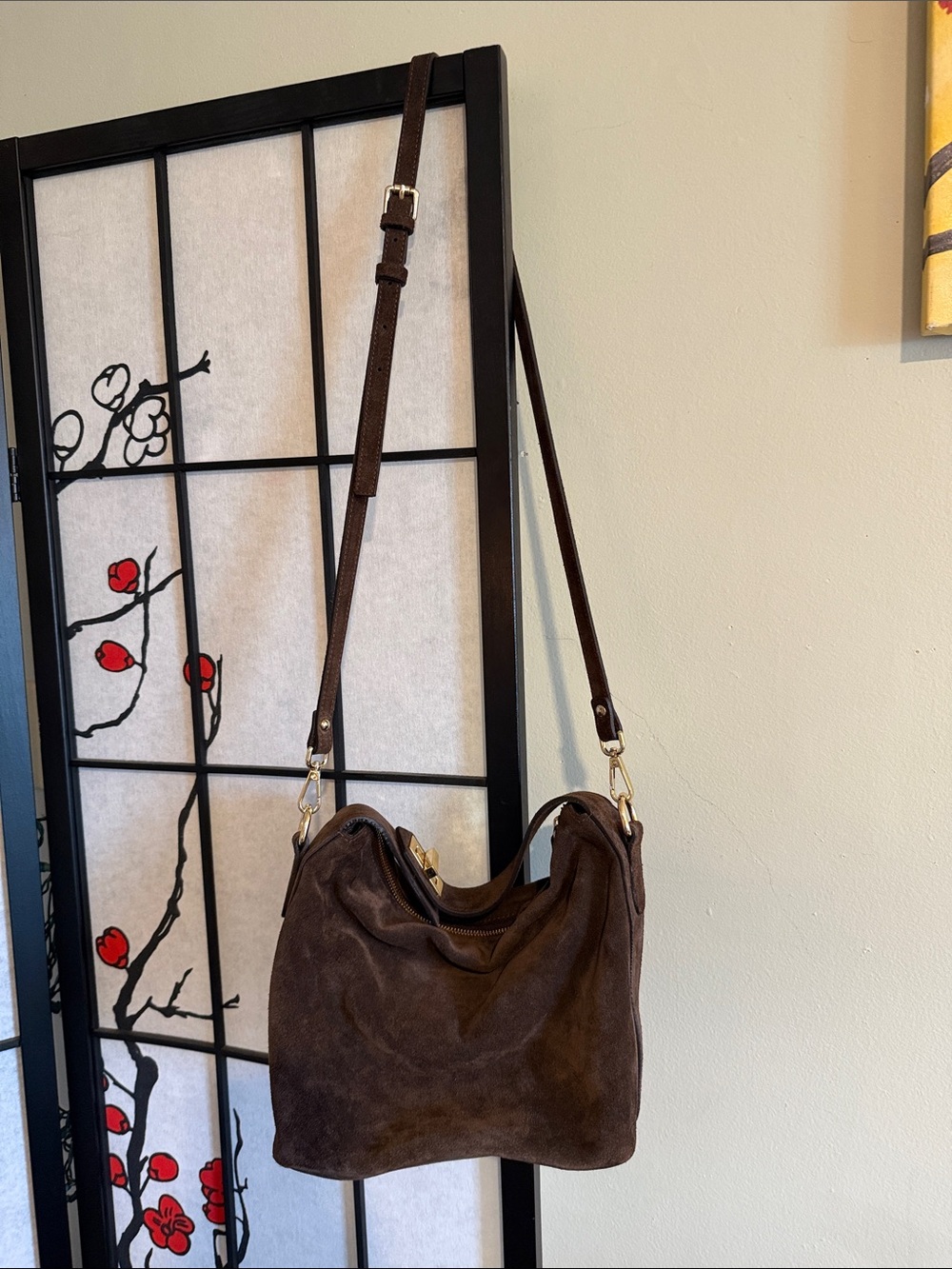 Dark Brown Suede Adjustable Shoulder Bag-Claudia Firenze - Picture 10 of 10